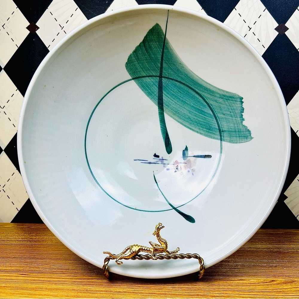 Japanese Bowl Hand-Painted Abstract Bamboo Vintage Serving or Display Large Deep - Picture 12 of 17